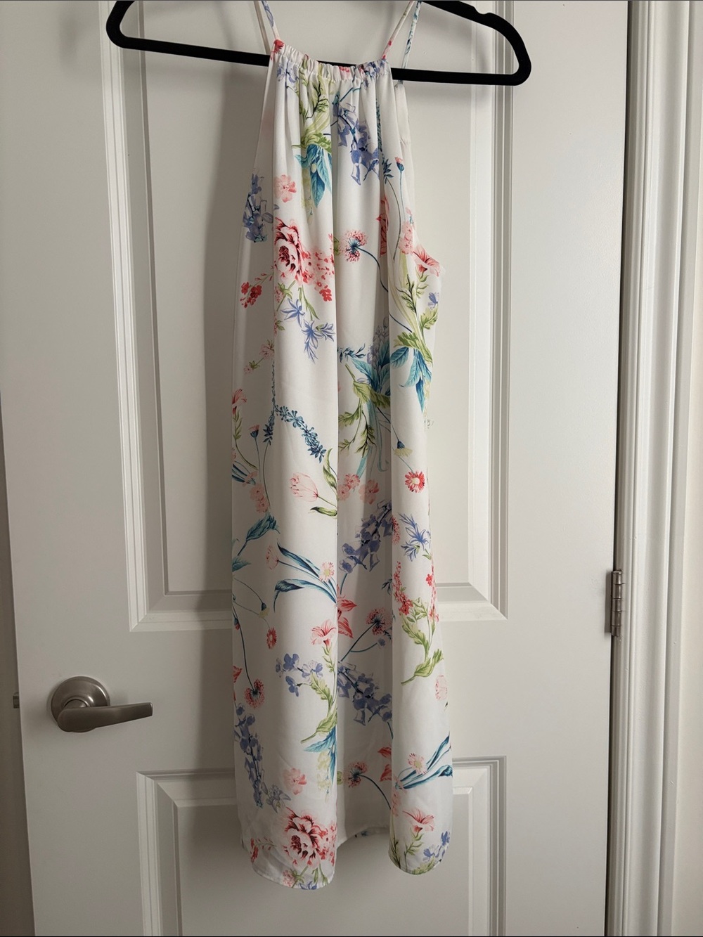 RW&CO. White Floral Halter Mini Dress with Blue & Pink Blooms